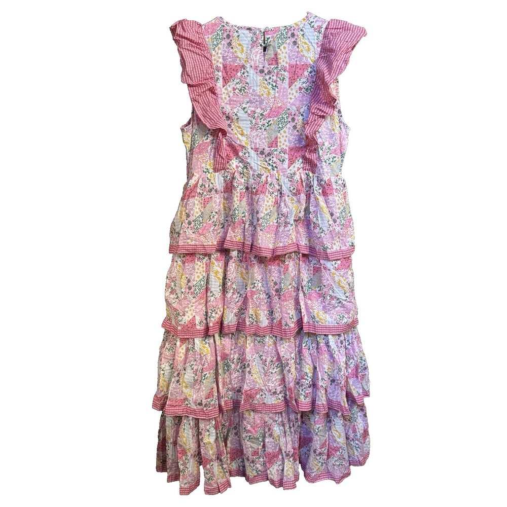 Simply Southern Hailey Quilted Patchwork Pink Tiered Maxi Dress Floral Large - Picture 2 of 10
